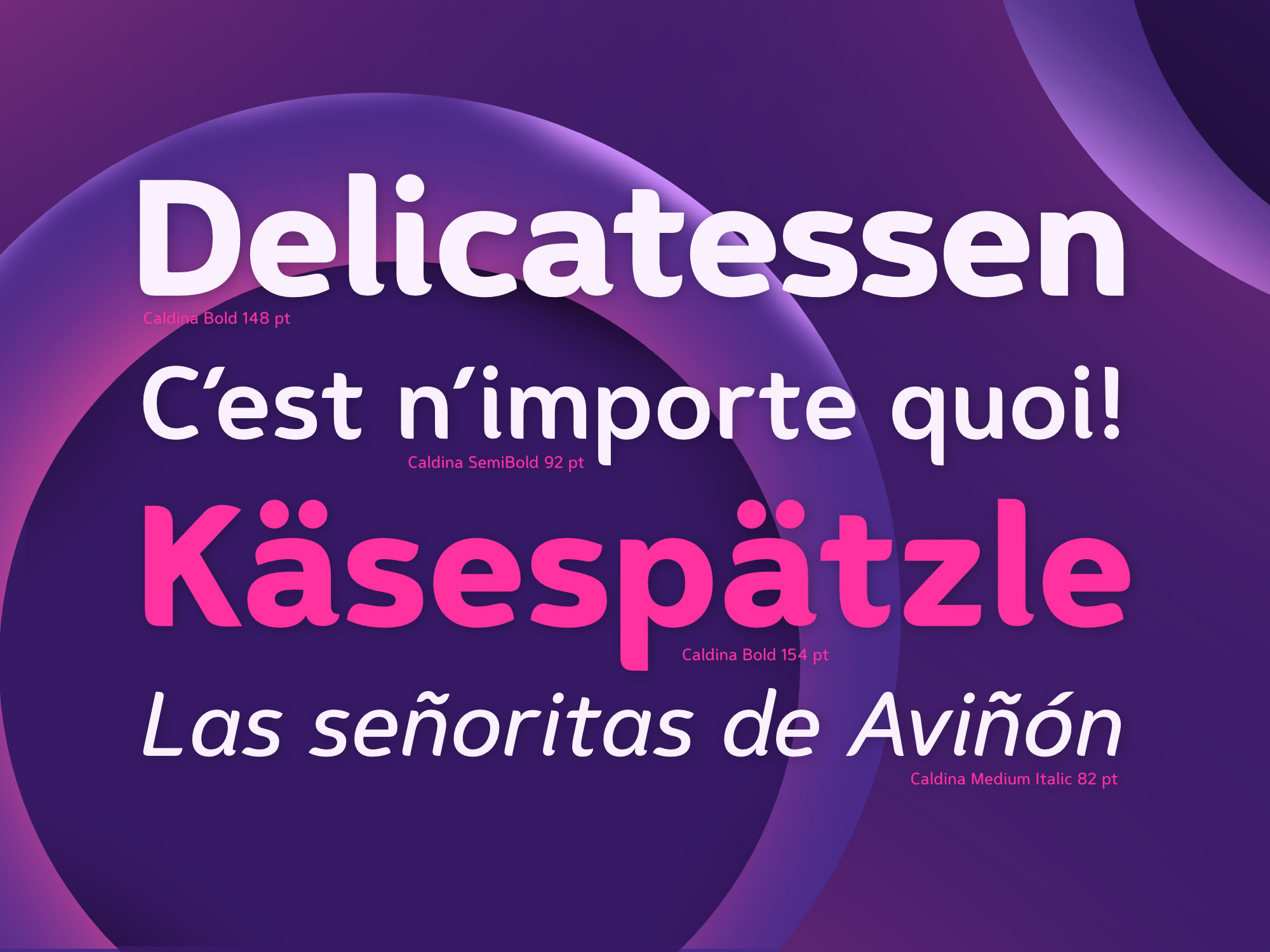 Random words displayed in Caldina elegant sans serif font