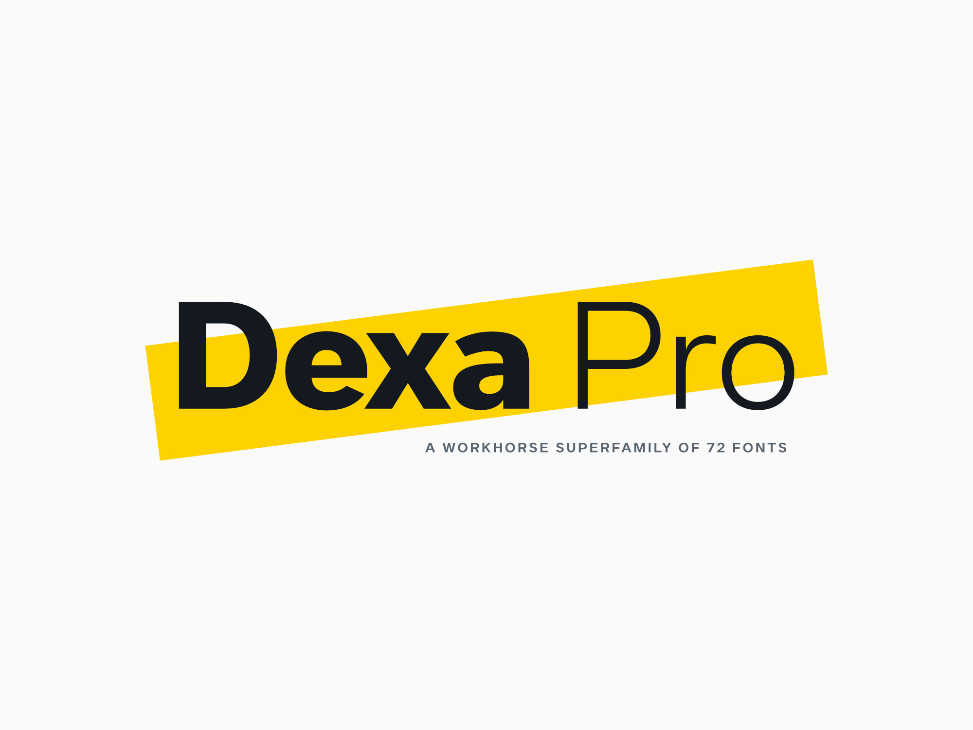 Dexa Pro sans serif font family showing all 72 fonts in the workhorse typeface collection