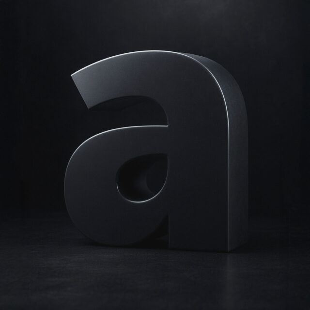 3D Dexa Pro letter "a" in dark, modern style with dramatic lighting