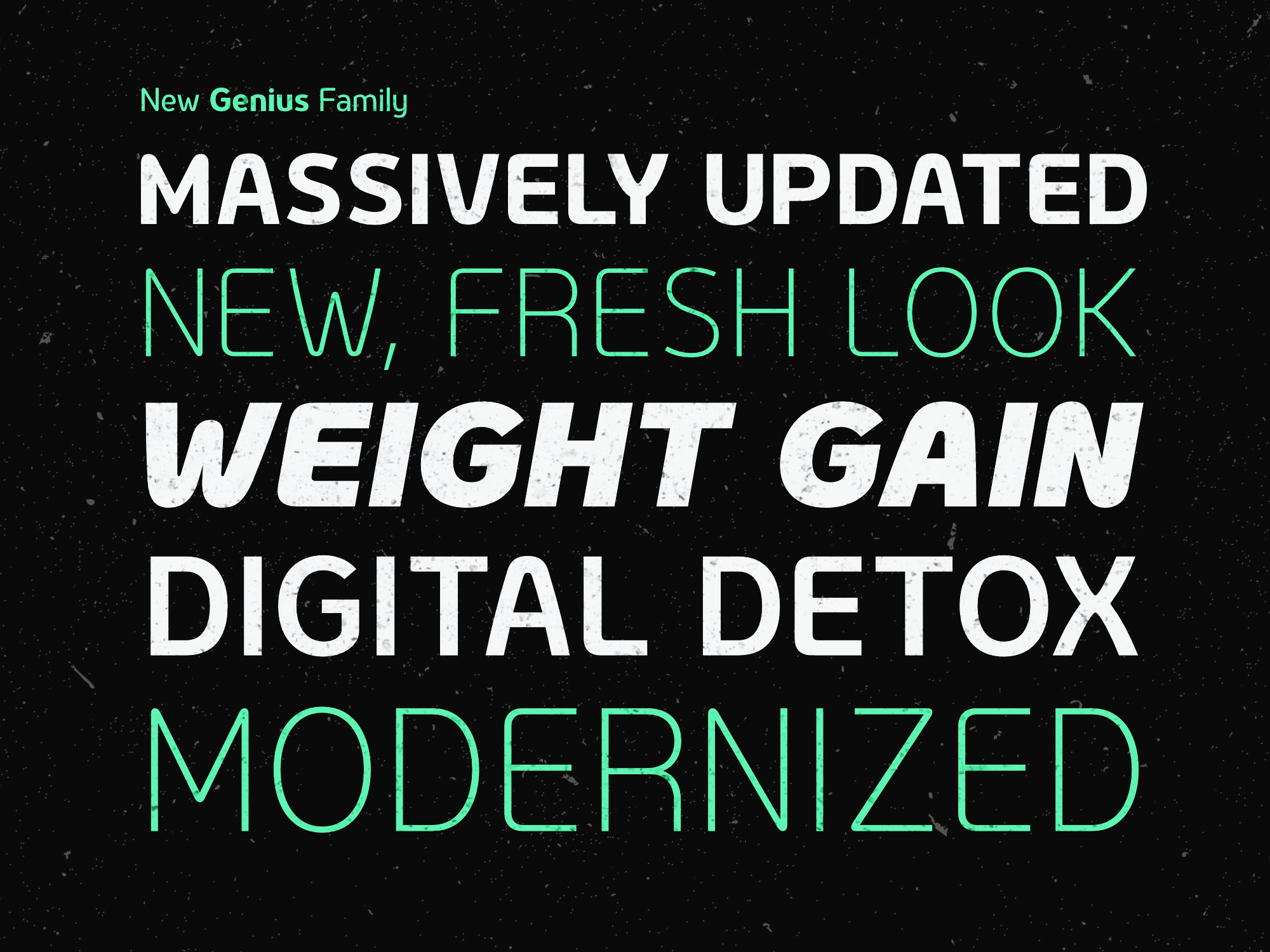 Random words displayed in Genius modern sans serif font