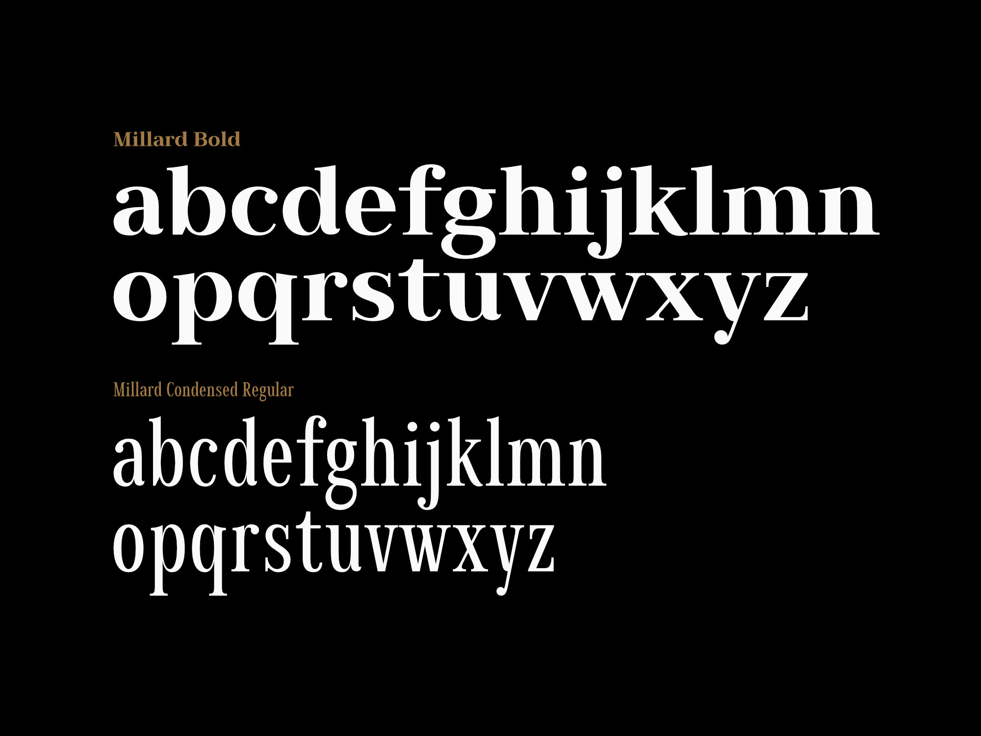 Millard serif font displaying its basic letters