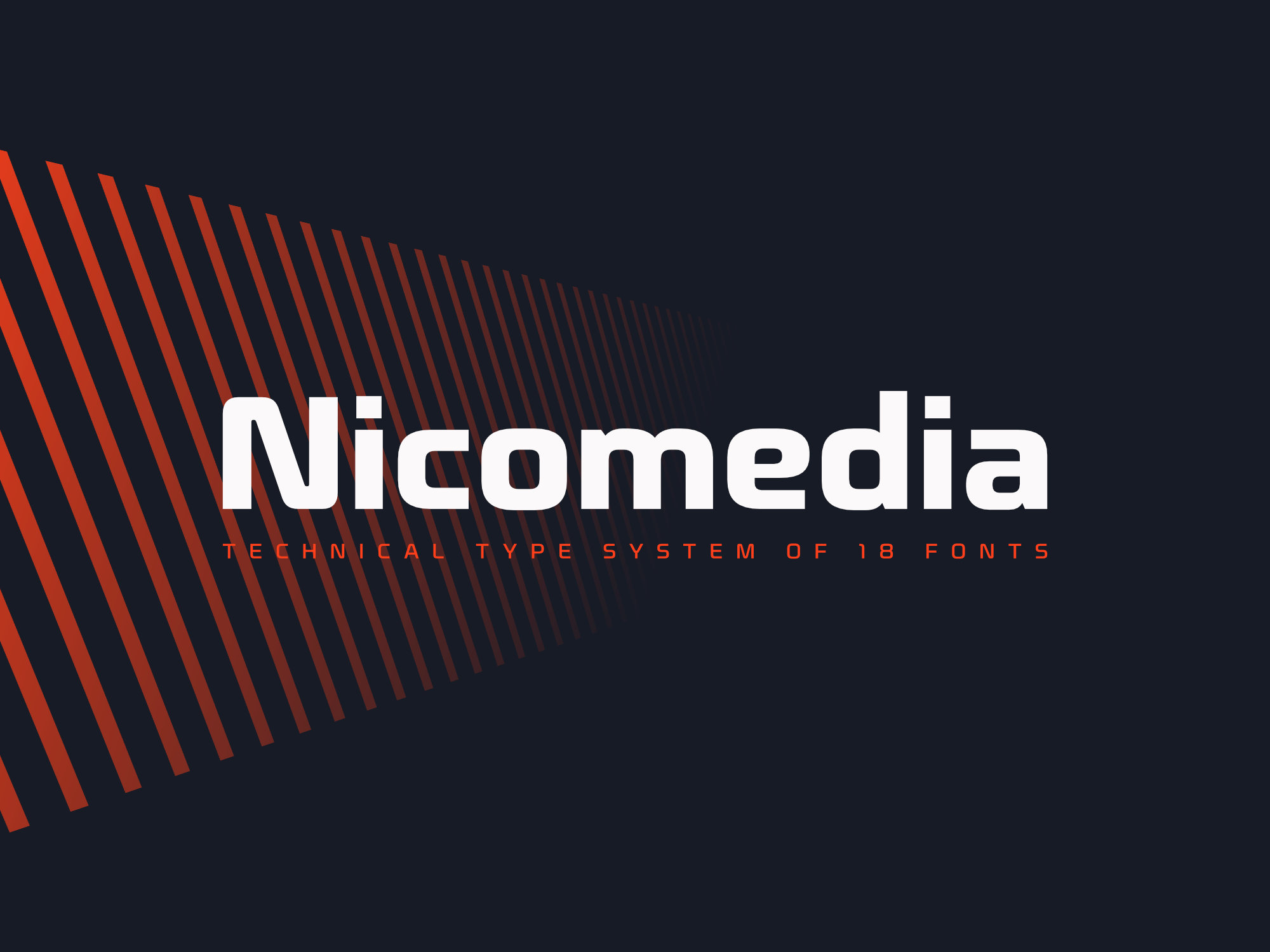 Nicomedia modern sans serif font with a technical, contemporary look
