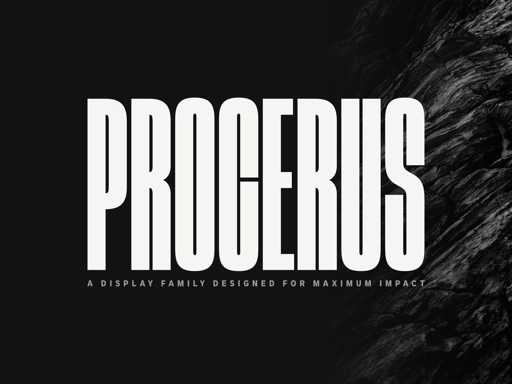 Procerus ultra-compressed display typeface with bold, narrow letterforms designed for maximum impact.