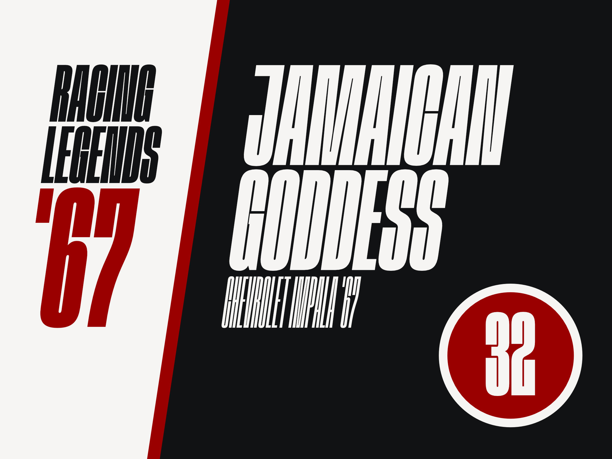 Procerus font display sample with racing-inspired text, bold ultra-compressed typography, and dynamic layout.
