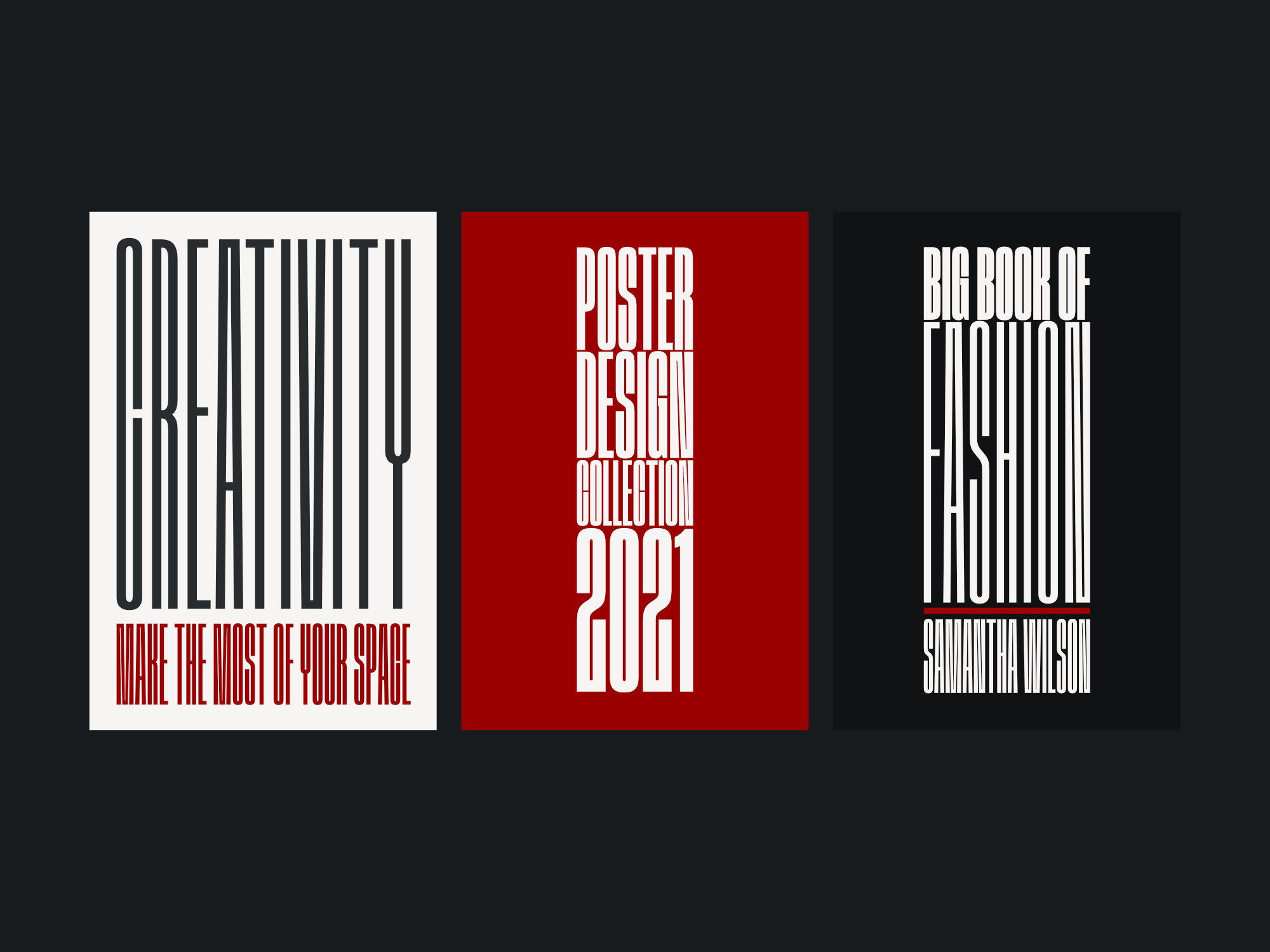 Procerus ultra-narrow display font used in bold poster and book cover design layouts.