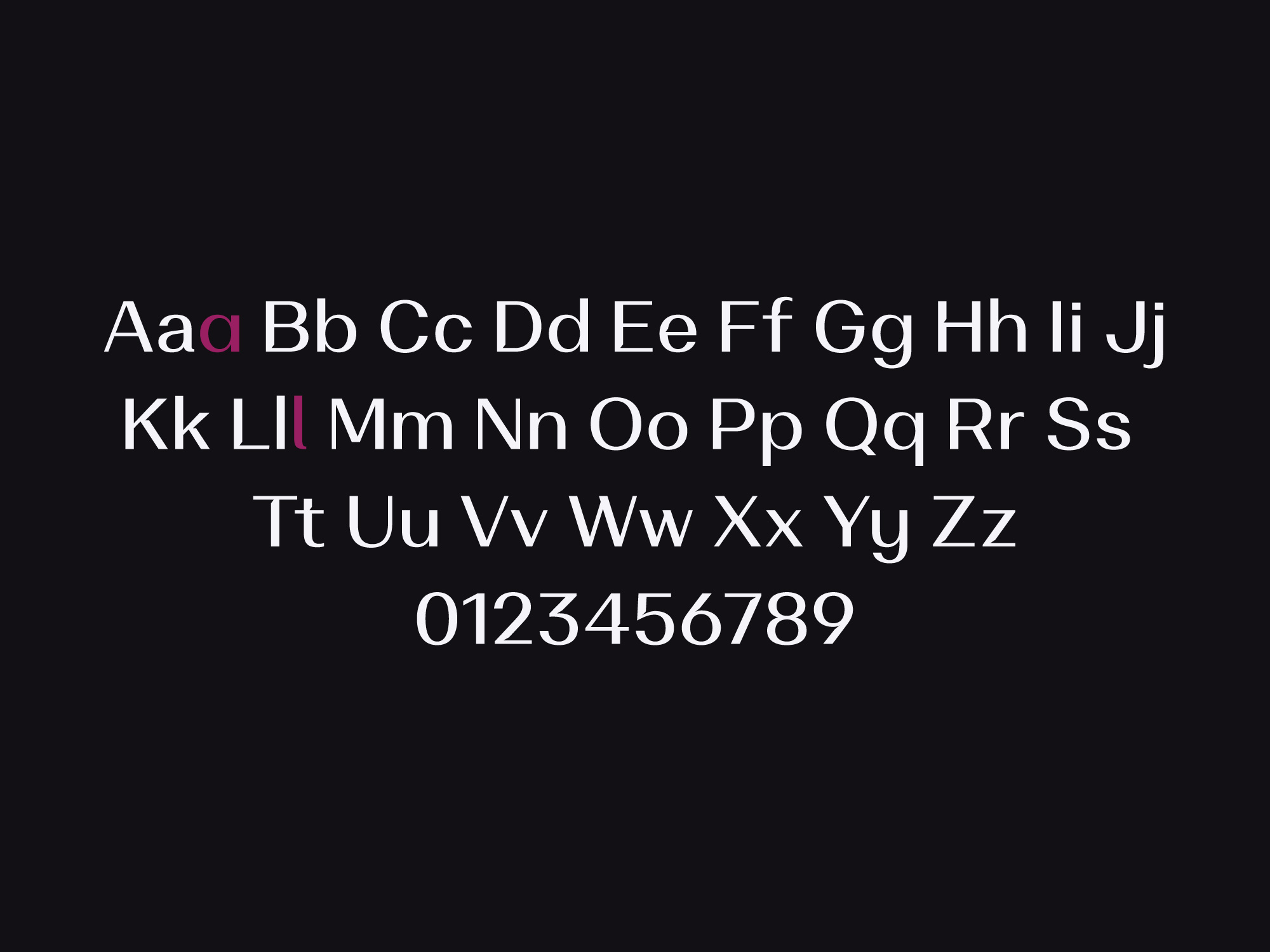 Vespera font basic Latin character set