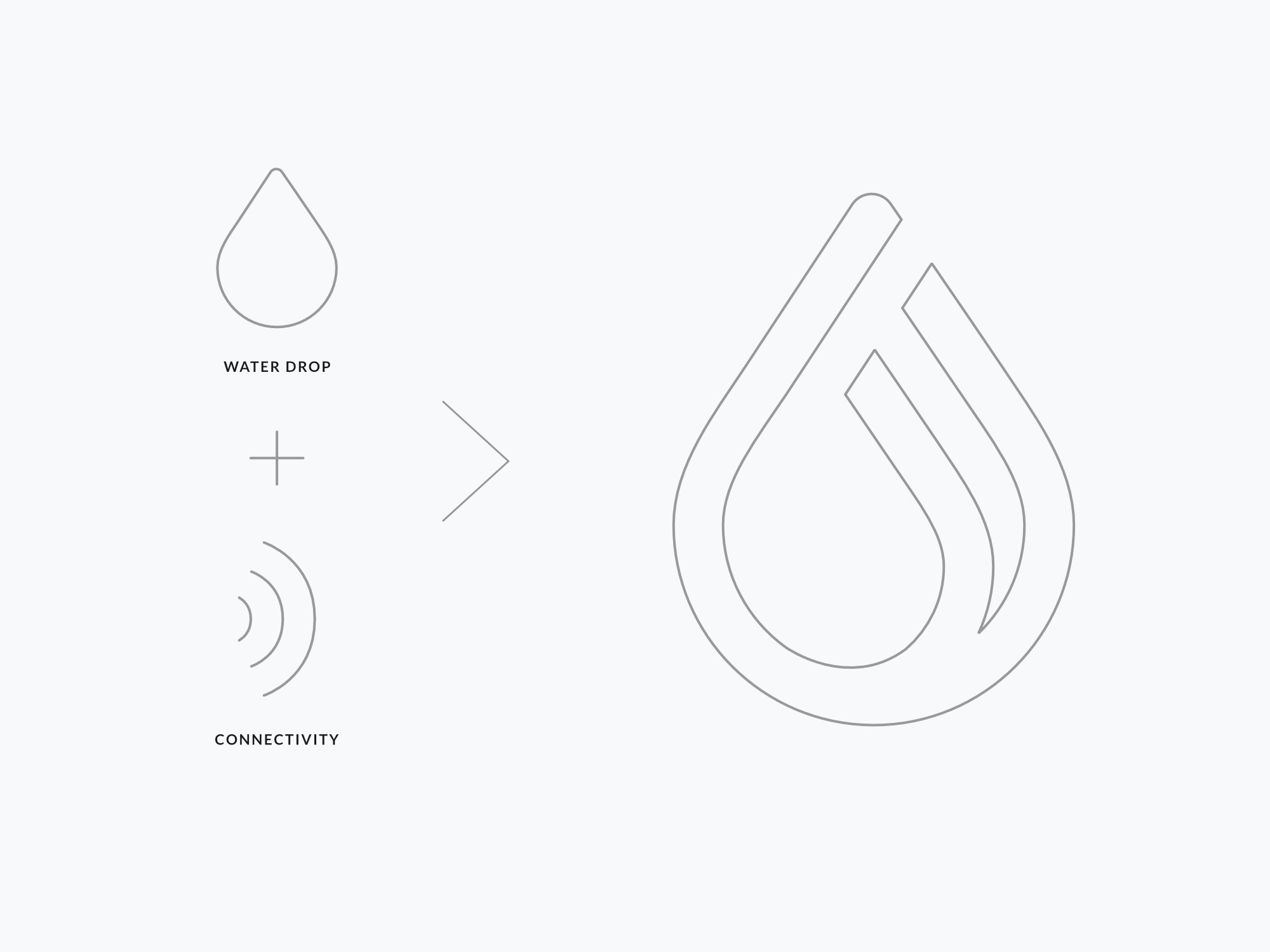 Stylized water drop logo concept for EVA health app, showing the brand symbol design used in hydration tracking for nephrology care.