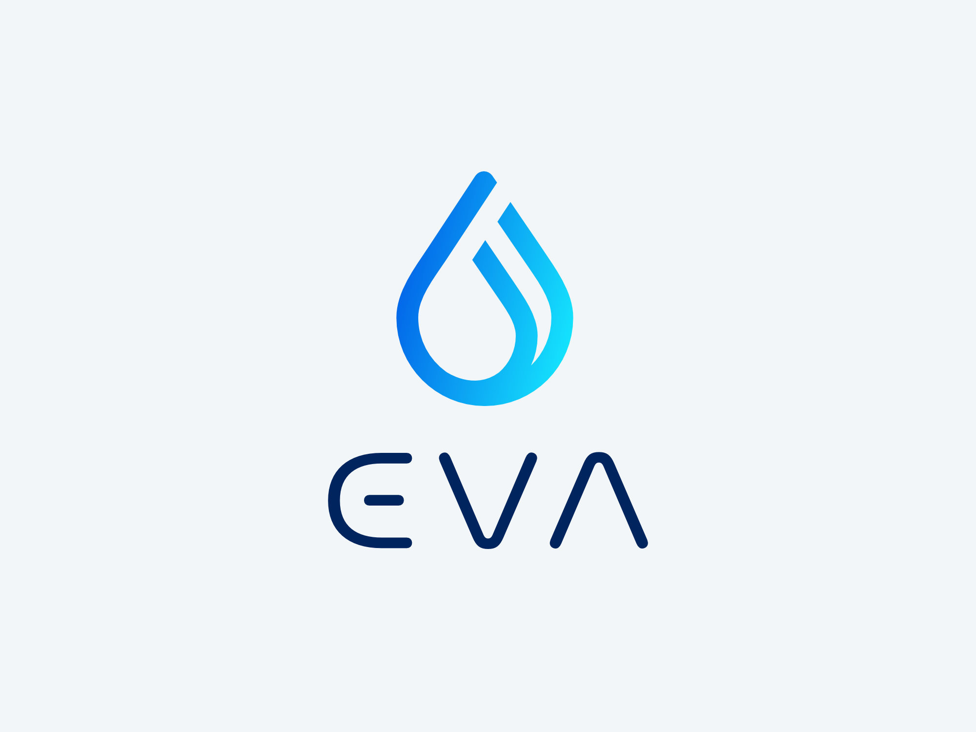 EVA full logo with custom wordmark and water drop symbol shown on a white background, designed for a nephrology-focused health tracking app.