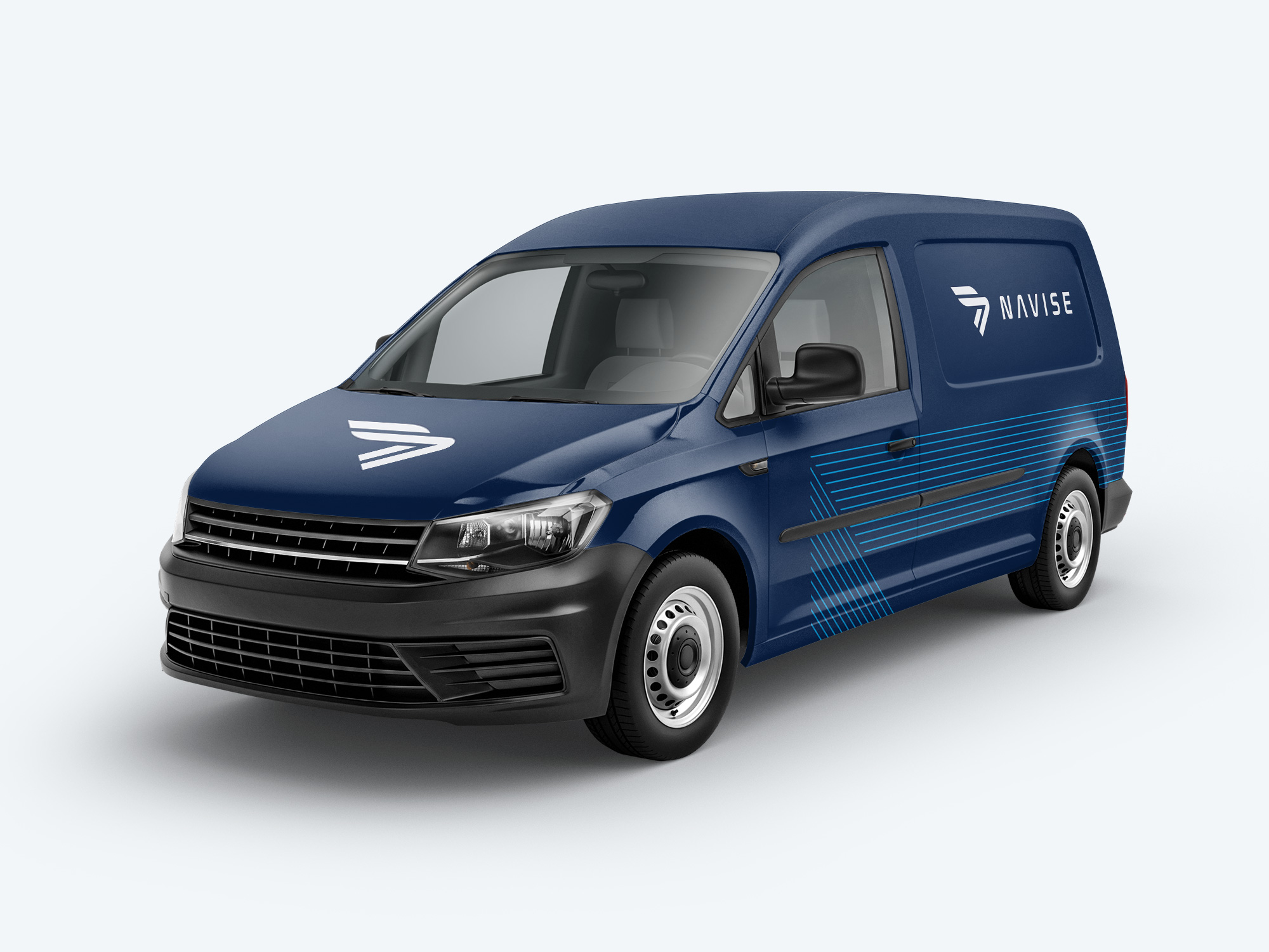 Navise Yachts branded van with vehicle wrap design showcasing logo and premium brand elements