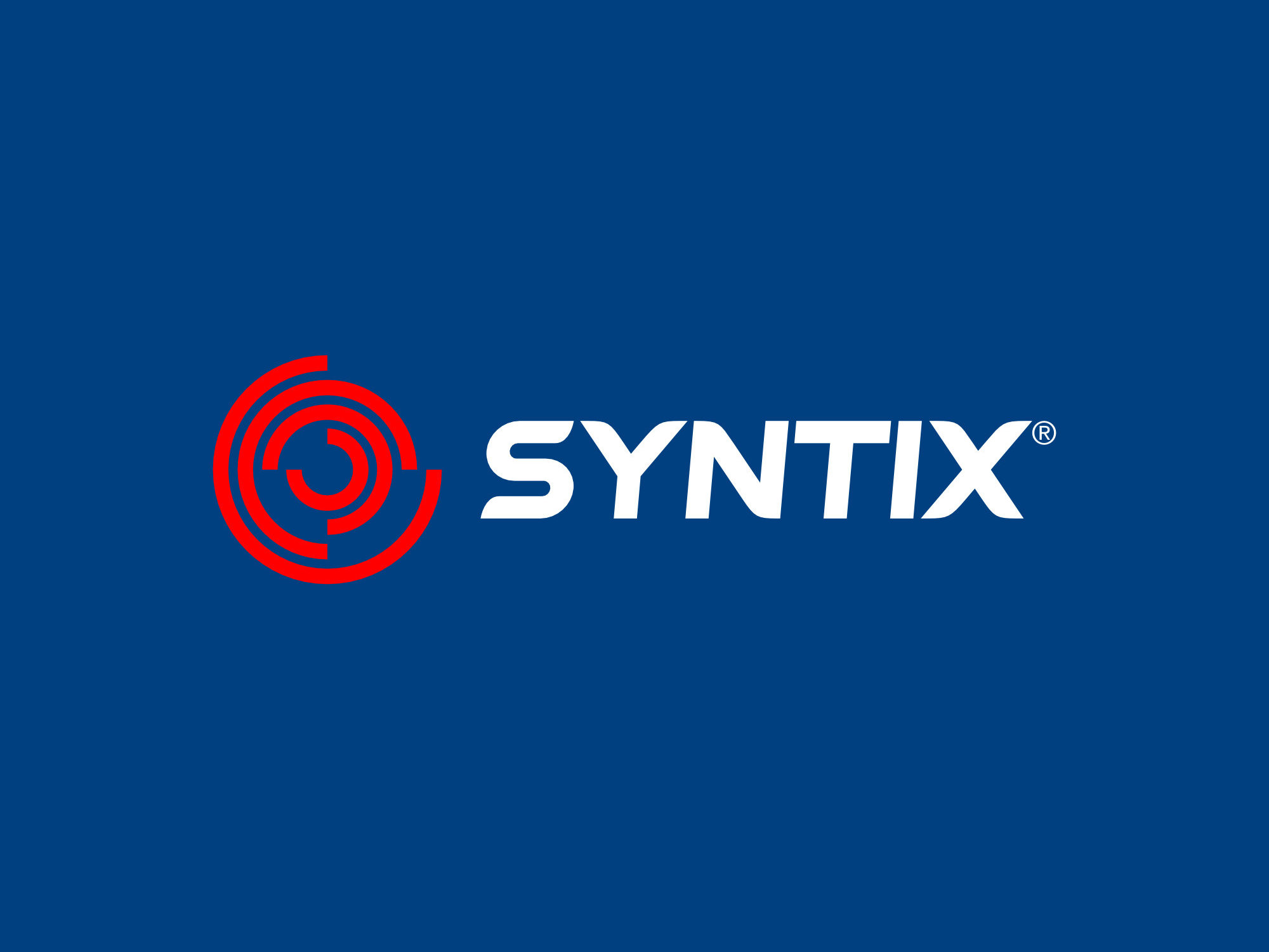 Horizontal version of the Syntix logo with red symbol and custom wordmark on a dark blue background