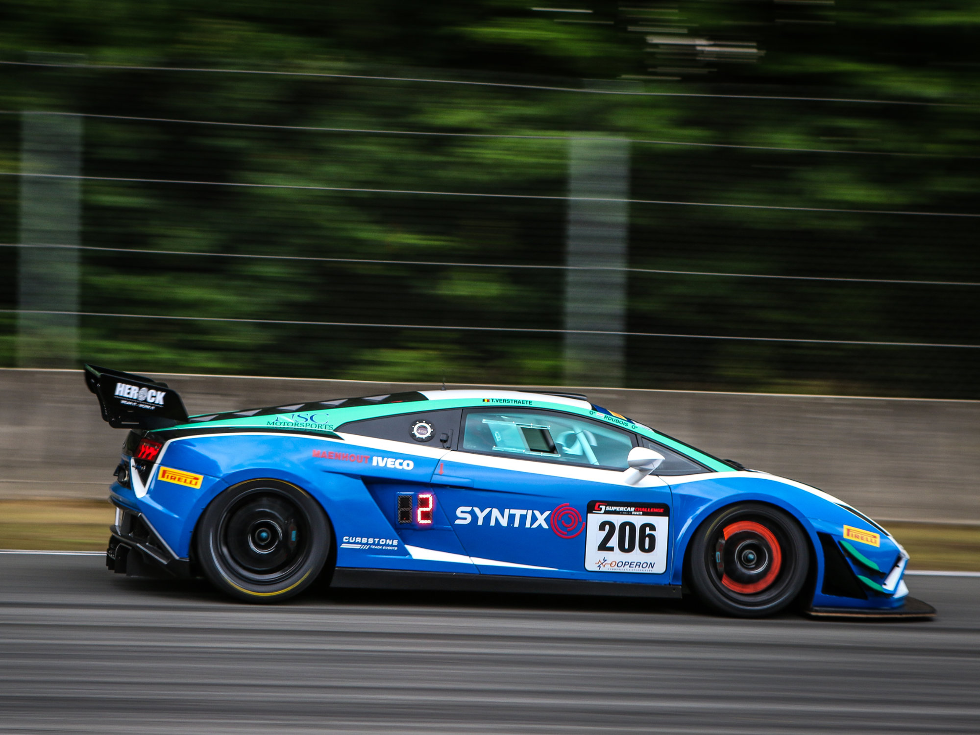 Syntix logo displayed on a race car driving on a professional race track