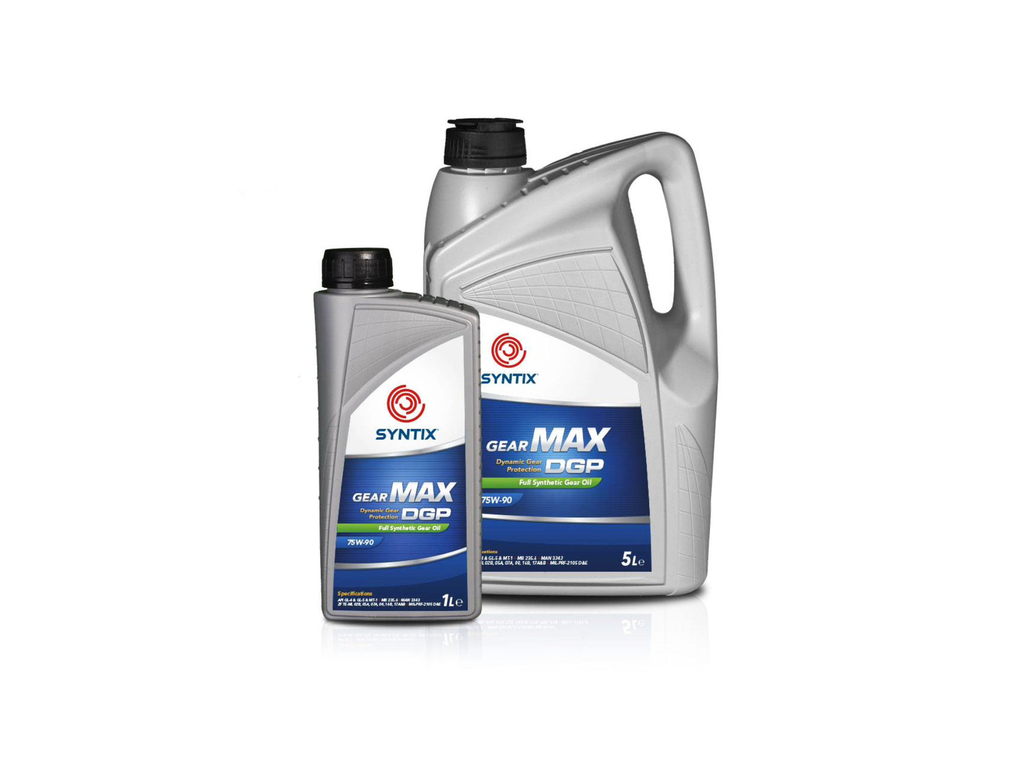 Syntix Gear MAX motor oil bottle with branded packaging design, featuring red and blue visuals and product details